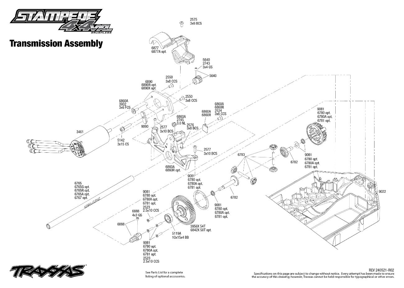Stampede 4X4 VXL (90376-4) Transmission Assembly Exploded View